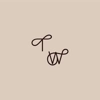 luxurious organic style and elegant concept TW wedding typography monogram letter dynamic line initial vector