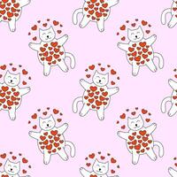 Seamless Pattern with Valentine day Cat character and hearts vector