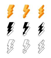 Lightnings. Thunderbolt icons. Set lightning bolts on white background. vector