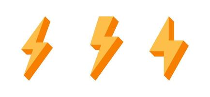 Lightnings. Thunderbolt icons on yellow colour. vector