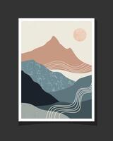 abstract mountain illustration with a touch of boho and line art vector