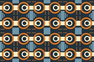 Abstract geometric pattern with repeating circles, squares, and triangles in a bold color palette. Perfect for modern interior design, textile prints, and digital artwork vector