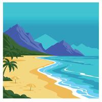 Summer time summer hot Serene mountain forest beach banner template showcasing calming riverside views and lush greenery vector
