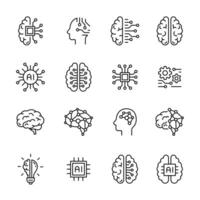 AI and Brain Technology Line Icons Set with Editable Stroke vector
