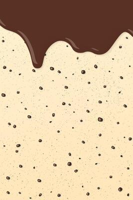 Melt chocolate pouring on vanilla chocolate chip ice cream texture vertical background graphic illustration.