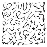 Hand drawn thin line arrows set. wavy arrows isolated on white background vector