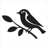 Tranquil Bird Resting on a Branch Silhouette vector