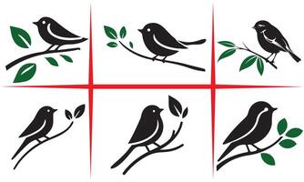 charming bird on a branch silhouette Set Design vector