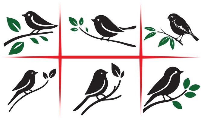 charming bird on a branch silhouette Set Design