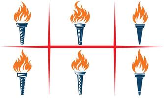 Bold Torch and Flame Icon Set vector