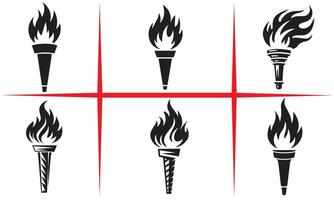 Torch Flame Icons Set Design vector