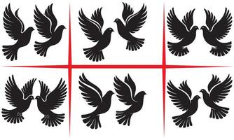 Pair of Doves Silhouette Set Design vector