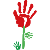 A red and green hand print with a flower icon isolated png