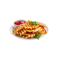 A plate of waffles with ketchup and parsley png