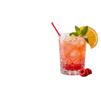A drink with a raspberry garnish and a straw png