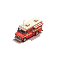 A red food truck with a white awning png