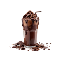 A chocolate milkshake with chocolate syrup and chocolate chips png