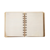 An open notebook with blank pages on a black background png