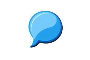 A glossy blue speech bubble icon on a transparent background, perfect for communication and social media design use. png