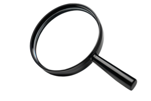 un alta calidad imagen de un negro aumentador vaso aislado en un transparente antecedentes. Perfecto para temas de buscar, descubrimiento, y atención a detalle. png
