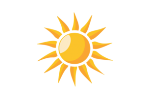 Brightly illustrated sun with golden rays on a transparent background, perfect for sunny designs and summer themes. png