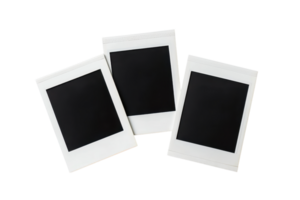 A set of three blank vintage instant photo frames arranged on a transparent background. ready for customization or creative projects. png