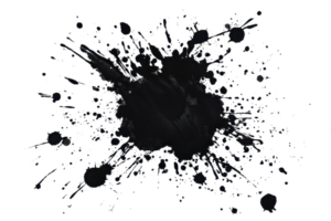 Abstract black ink splatter on a transparent background. forming dynamic patterns and textures, perfect for artistic and creative design projects. png