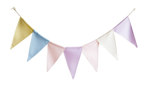 Colorful pastel bunting flags hanging in a row, perfect for festive celebrations, parties, and decorative events, capture joy and cheerfulness. png