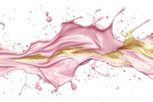 Dynamic pink and gold paint splash on transparent background. capturing fluid motion and vibrant color. Perfect for abstract design concepts. png