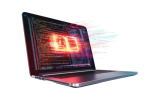 Cybersecurity concept with glowing digital lock on laptop screen symbolizing protection and safety in online networks and data encryption. png
