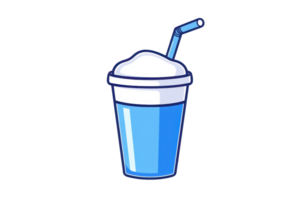 Illustration of a blue smoothie cup with a straw and foam on top, showcasing a vibrant and refreshing beverage concept in art style. png