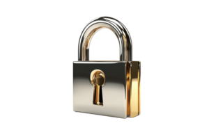 High-quality image of a shiny metallic padlock symbolizing security and protection against unauthorized access or theft. png