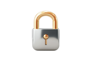Golden and silver padlock isolated on transparent background. symbolizing security and protection. Ideal for privacy and safety concepts. png