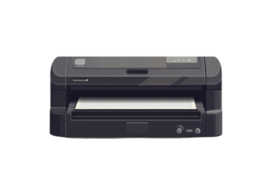 High-quality black printer with paper tray isolated on transparent background. ideal for office use and professional printing tasks. png