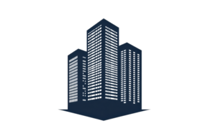 Illustration of a modern city skyline with tall buildings, symbolizing urban development and architecture on a transparent background. png