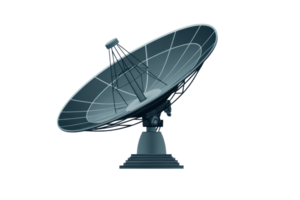 Illustration of a modern satellite dish used for communication and data transmission, isolated on a transparent background. for design projects. png