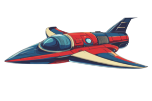 Futuristic red and blue spaceship illustration on a transparent background. showcasing a sleek, aerodynamic design ideal for sci-fi themed projects. png