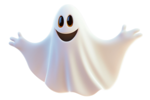 Friendly cartoon ghost illustration with a happy expression, arms wide open, isolated on a transparent background. Perfect for Halloween themes. png