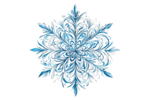 Intricate blue snowflake design showcasing elegant patterns against a transparent background, ideal for winter-themed artwork and projects. png