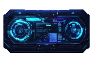 Futuristic digital interface display with glowing blue elements, conveying technology and innovation in a high-tech, sci-fi design. png