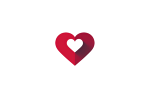 Minimalistic red heart logo with overlapping design on a transparent background, symbolizing love, passion, and unity in a modern style. png