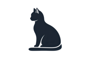Minimalistic illustration of a sitting cat silhouette in black, isolated on a transparent background. Perfect for design projects and animal themes. png