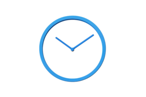 Minimalistic blue wall clock with a clean design, illustrating the concept of time management and punctuality on a transparent background. png