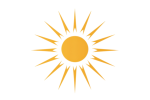 Stylized illustration of a radiant sun with sharp rays, evoking a sense of warmth, energy, and brightness, perfect for summer themes. png