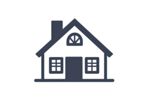 Simple black house icon representing a home with a chimney and windows, isolated on a transparent background. Perfect for real estate or architecture design. png