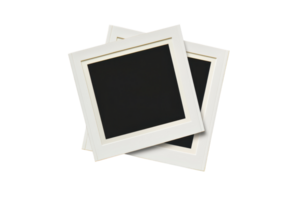 Two blank photo frames overlaid on each other, isolated on a transparent background. ideal for design, scrapbooking, and artistic projects. png