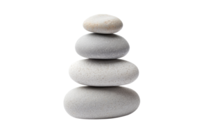 Stack of four smooth balanced stones isolated on transparent background. representing tranquility, balance, and relaxation in a minimalist style. png