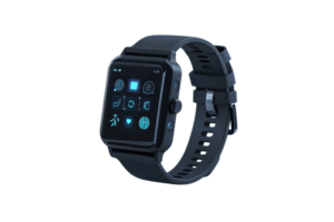 Smartwatch featuring a sleek design with multiple apps displayed on the screen, ideal for fitness enthusiasts and tech lovers. png