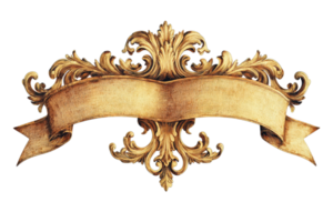 Ornate vintage scroll banner with intricate floral patterns, ideal for invitations, certificates, and decorative projects. High-resolution image. png