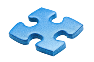 Single blue jigsaw puzzle piece isolated on transparent background. symbolizing problem-solving, connection, and teamwork in a visual concept. png